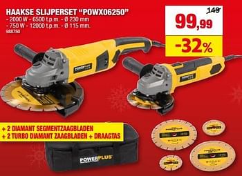 Promoties Powerplus haakse slijperset powx06250 - Powerplus - Geldig van 06/12/2023 tot 17/12/2023 bij Hubo