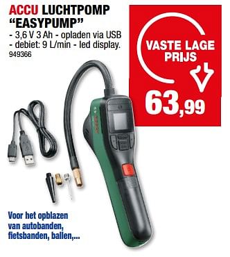 Promoties Bosch accu luchtpomp easypump - Bosch - Geldig van 06/12/2023 tot 17/12/2023 bij Hubo