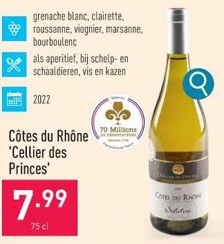 Promoties Côtes du rhône cellier des princes - Witte wijnen - Geldig van 11/12/2023 tot 22/12/2023 bij Aldi