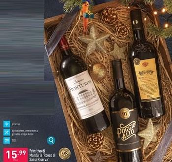 Promoties Primitivo di manduria ronco di sassi riserva - Rode wijnen - Geldig van 11/12/2023 tot 22/12/2023 bij Aldi
