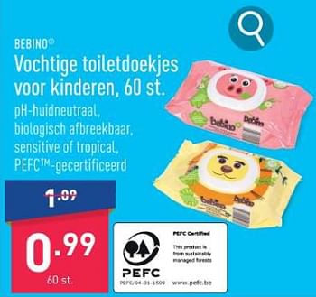 Promoties Vochtige toiletdoekjes voor kinderen - Bebino - Geldig van 11/12/2023 tot 22/12/2023 bij Aldi