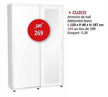 Promotions Cuzco armoire de hall - Produit maison - Weba - Valide de 15/11/2023 à 29/12/2023 chez Weba