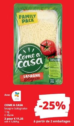 Promoties Come a casa lasagne bolognaise - Come a Casa - Geldig van 30/11/2023 tot 13/12/2023 bij Spar (Colruytgroup)