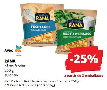 Promoties Rana pâtes farcies tortellini à la ricotta et aux épinards - Giovanni rana - Geldig van 30/11/2023 tot 13/12/2023 bij Spar (Colruytgroup)