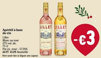 Promotions Apéritif à base de vin rosé - Lillet - Valide de 07/12/2023 à 13/12/2023 chez Delhaize