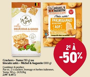 Promotions Crackers, fromage et herbes italiennes, yuma - Yuma - Valide de 07/12/2023 à 13/12/2023 chez Delhaize