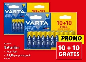 Promoties Batterijen - Varta - Geldig van 13/12/2023 tot 19/12/2023 bij Lidl