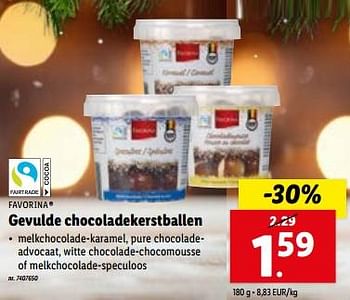 Promoties Gevulde chocoladekerstballen - Favorina - Geldig van 13/12/2023 tot 19/12/2023 bij Lidl