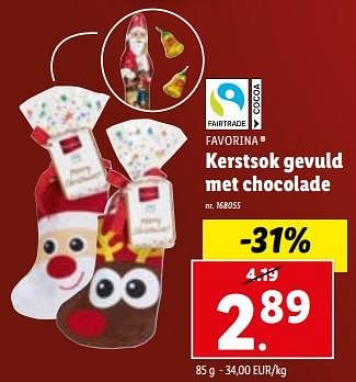Promoties Kerstsok gevuld met chocolade - Favorina - Geldig van 13/12/2023 tot 19/12/2023 bij Lidl