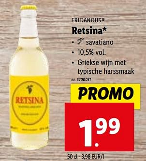Promoties Retsina - Eridanous - Geldig van 13/12/2023 tot 19/12/2023 bij Lidl