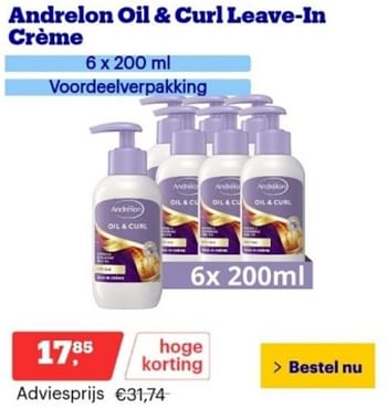 Promoties Andrelon oli + curl leave-in crème - Andrelon - Geldig van 06/12/2023 tot 12/12/2023 bij Bol.com