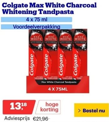 Promoties Colgate max white charcoal whitening tandpasta - Colgate - Geldig van 06/12/2023 tot 12/12/2023 bij Bol.com