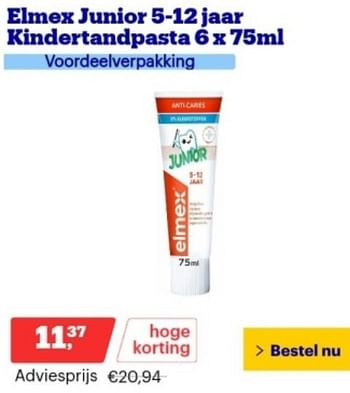 Promoties Elmex junior kindertandpasta - Elmex - Geldig van 06/12/2023 tot 12/12/2023 bij Bol.com