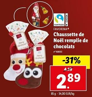Promotions Chaussette de noël remplie de chocolats - Favorina - Valide de 13/12/2023 à 19/12/2023 chez Lidl