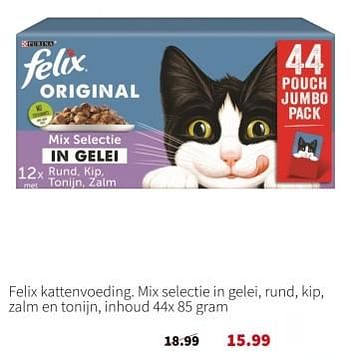Promoties Felix kattenvoeding mix selectie in gelei, rund, kip, zalm en tonijn - Purina - Geldig van 11/12/2023 tot 17/12/2023 bij Intratuin