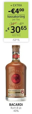 Promoties Bacardi rum 8 yo - Bacardi - Geldig van 01/12/2023 tot 14/12/2023 bij BelBev