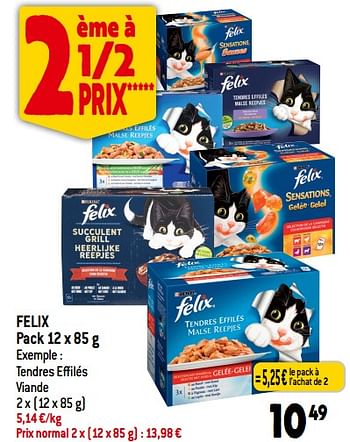 Promotions Felix tendres effilés viande - Purina - Valide de 06/12/2023 à 12/12/2023 chez Louis Delhaize