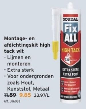 Promoties Soudal fix all montage- en afdichtingskit high tack wit - Soudal - Geldig van 29/11/2023 tot 12/12/2023 bij Gamma