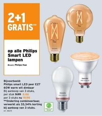 Promoties Philips smart led peer e27 warm wit dimbaar - Philips - Geldig van 29/11/2023 tot 12/12/2023 bij Gamma