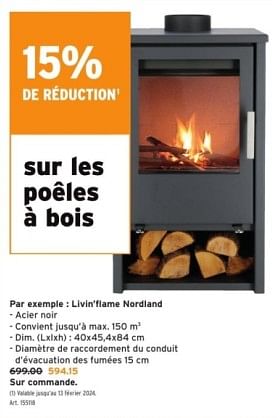 Promotions Poeles à bois livin`flame nordland - Livin Flame - Valide de 29/11/2023 à 12/12/2023 chez Gamma