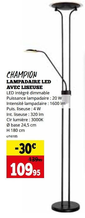 Promotions Champion lampadaire led avec liseuse - Produit maison - Dema - Valide de 04/12/2023 à 31/12/2023 chez Dema