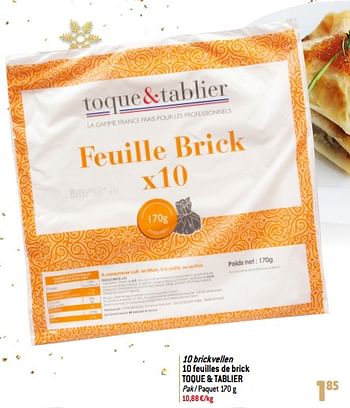 Promoties 10 brickvellen 10 feuilles de brick toque + tablier - TOQUE & TABLIER - Geldig van 06/12/2023 tot 31/12/2023 bij Match