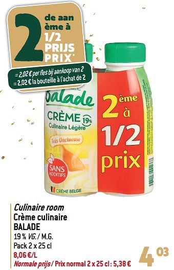 Promoties Culinaire room crème culinaire balade - Balade - Geldig van 06/12/2023 tot 31/12/2023 bij Match