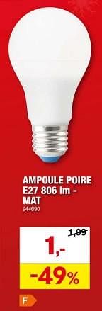 Promotions Ampoule poire e27 mat - Produit maison - Hubo  - Valide de 06/12/2023 à 17/12/2023 chez Hubo