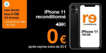 Promotions Apple iphone 11 reconditionné - Apple - Valide de 01/12/2023 à 17/12/2023 chez Orange