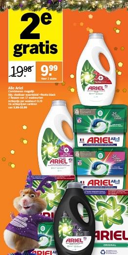Promoties Ariel vloeibaar wasmiddel +revita black - Ariel - Geldig van 11/12/2023 tot 17/12/2023 bij Albert Heijn