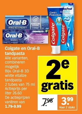 Promotions Oral-b 3d white vitalize tandpasta - Oral-B - Valide de 11/12/2023 à 17/12/2023 chez Albert Heijn