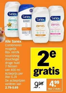 Promotions Sanex zero% nourishing douchegel droge huid - Sanex - Valide de 11/12/2023 à 17/12/2023 chez Albert Heijn