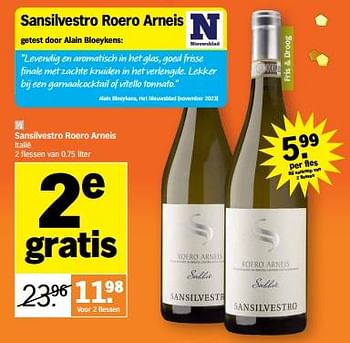 Promotions Sansilvestro roero arneis - Vins blancs - Valide de 11/12/2023 à 17/12/2023 chez Albert Heijn