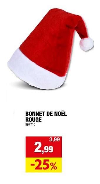 Promotions Bonnet de noël rouge - Produit maison - Hubo  - Valide de 06/12/2023 à 17/12/2023 chez Hubo