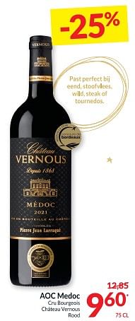 Promoties Aocmedoc cru bourgeols chateau vernous rood - Rode wijnen - Geldig van 12/12/2023 tot 17/12/2023 bij Intermarche