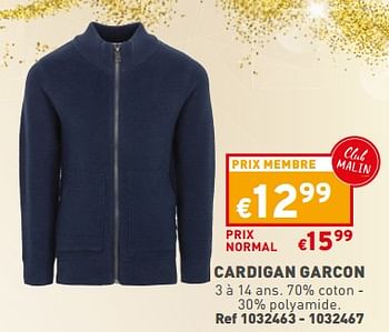 Promotions Cardigan garcon - Produit maison - Trafic  - Valide de 13/12/2023 à 18/12/2023 chez Trafic