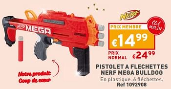 Promotions Pistolet a flechettes nerf mega bulldog - Hasbro - Valide de 13/12/2023 à 18/12/2023 chez Trafic