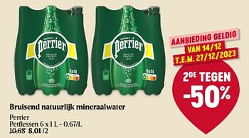 Promotions Bruisend natuurlijk mineraalwater perrier - Perrier - Valide de 14/12/2023 à 20/12/2023 chez Delhaize