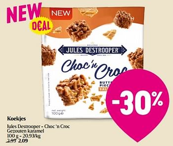Promoties Koekjes jules destrooper - choc ‘n croc gezouten karamel - Jules Destrooper - Geldig van 14/12/2023 tot 20/12/2023 bij Delhaize