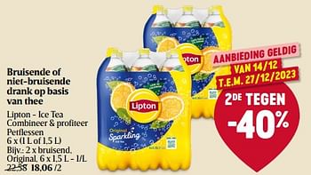 Promoties Lipton - ice tea bruisend, original - Lipton - Geldig van 14/12/2023 tot 20/12/2023 bij Delhaize