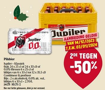 Promoties Pilsbier jupiler alcoholvrij - Jupiler - Geldig van 14/12/2023 tot 20/12/2023 bij Delhaize