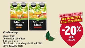 Promoties Vruchtensap minute maid sinaasappelsap - Minute Maid - Geldig van 14/12/2023 tot 20/12/2023 bij Delhaize