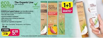 Promoties Anti tandplak tandpasta met kokos - Ecodenta - Geldig van 29/11/2023 tot 23/12/2023 bij De Online Drogist