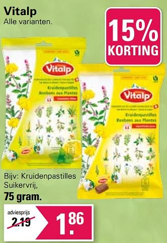 Promoties Kruidenpastilles suikervrij - Vitalp - Geldig van 29/11/2023 tot 23/12/2023 bij De Online Drogist