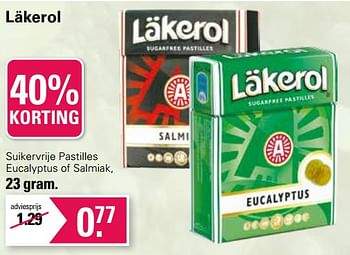 Promoties Suikervrije pastilles eucalyptus of salmiak - Lakerol - Geldig van 29/11/2023 tot 23/12/2023 bij De Online Drogist