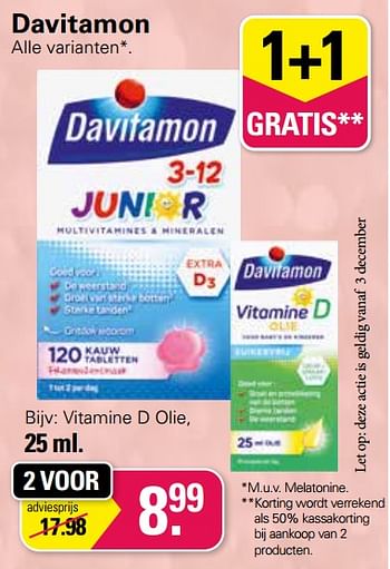 Promoties Vitamine d olie - Davitamon - Geldig van 29/11/2023 tot 23/12/2023 bij De Online Drogist