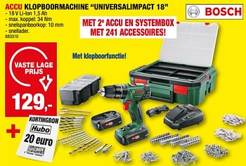Promotions Bosch accu klopboormachine universalimpact 18 - Bosch - Valide de 13/12/2023 à 24/12/2023 chez Hubo