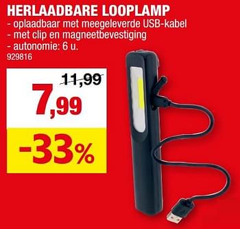 Promotions Herlaadbare looplamp - Produit maison - Hubo  - Valide de 13/12/2023 à 24/12/2023 chez Hubo