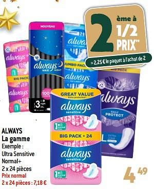 Promotions Always ultra sensitive normal+ - Always - Valide de 13/12/2023 à 19/12/2023 chez Smatch