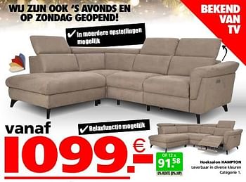 Promoties Hoeksalon hampton - Huismerk - Seats and Sofas - Geldig van 18/12/2023 tot 26/12/2023 bij Seats and Sofas